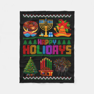 Happy Holidays Christmas Hanukkah Kwanzaa Happy Ne Fleece Blanket