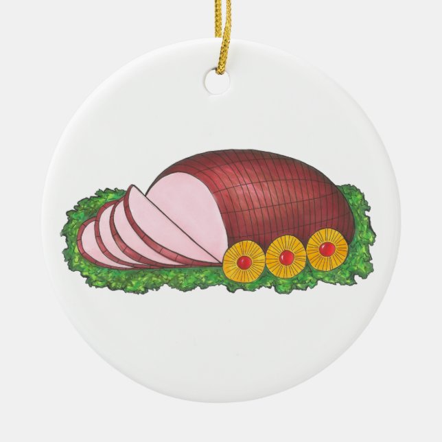 Happy Holidays Christmas Holiday Glazed Pink Ham Ceramic Tree Decoration (Front)