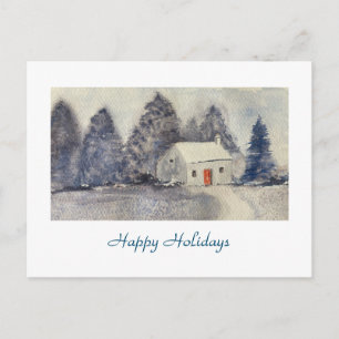 Happy Holidays Christmas Holiday Snowy Cottage Postcard