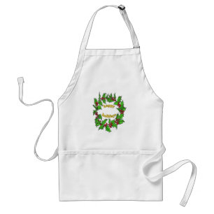 Happy Holidays Christmas Holly Wreath Standard Apron