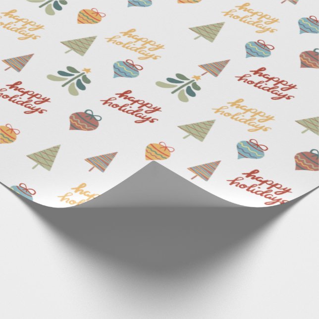 Happy Holidays Christmas Illustrations Wrapping Paper (Corner)