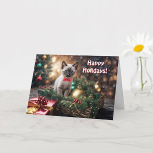 Happy Holidays Christmas Kitten Siamese Type Cat  Card