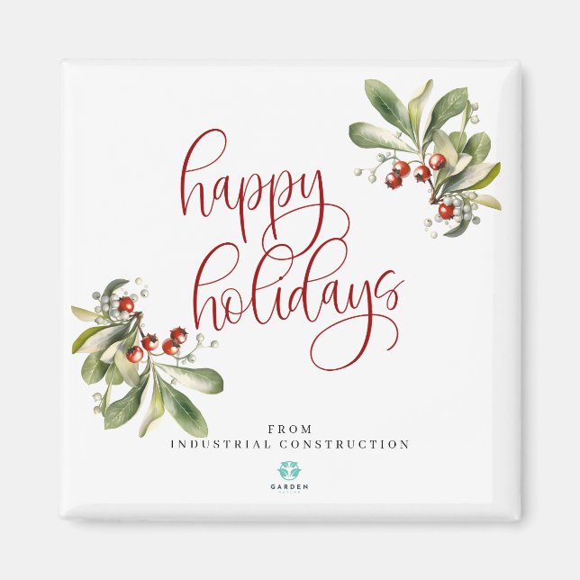 Happy holidays Christmas magnet with company logo (Front)