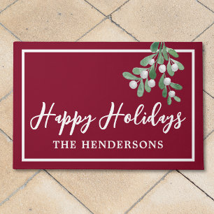 Happy Holidays Christmas Maroon Customised Doormat