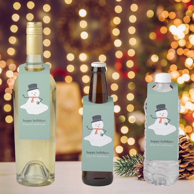 Happy Holidays Christmas Melting Snowman Cute  Bottle Tag (Creator Uploaded)