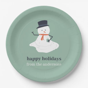 Happy Holidays Christmas Melting Snowman Cute   Paper Plate