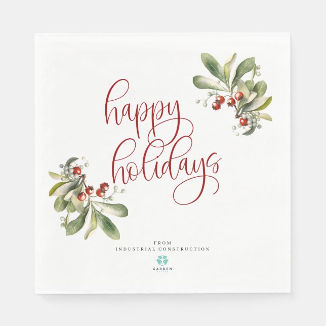 Happy holidays Christmas napkin with company logo (Front)