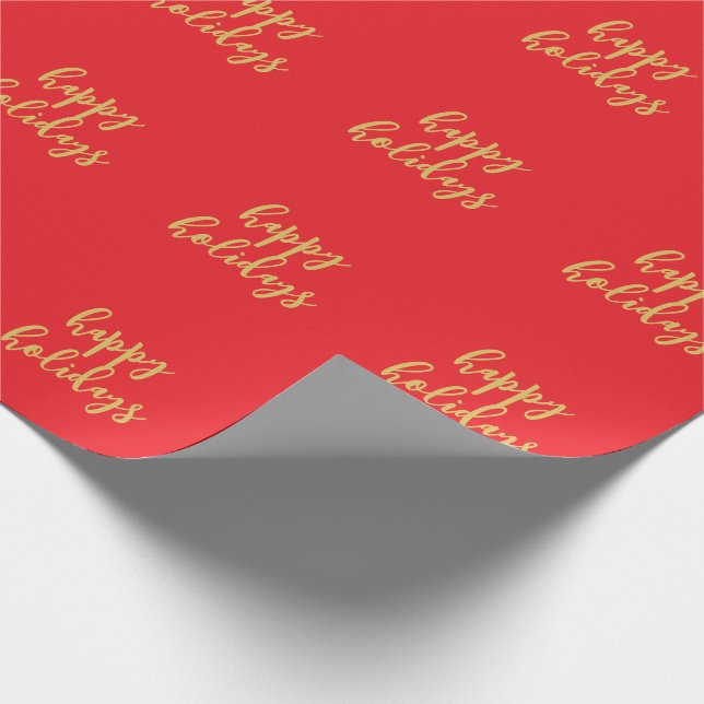 Happy Holidays Christmas New Year Season Red Gold Wrapping Paper (Corner)