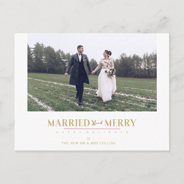 Happy Holidays Christmas Newlyweds Custom Photo Postcard (Front)