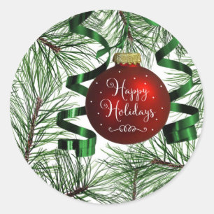 Happy Holidays Christmas Ornament Round Stickers