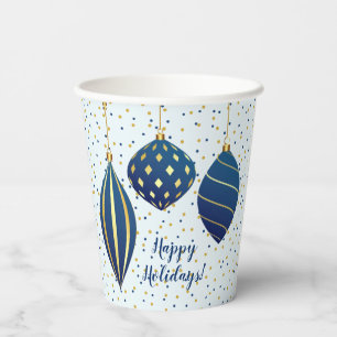 Happy Holidays Christmas Ornaments Blue Paper Cups