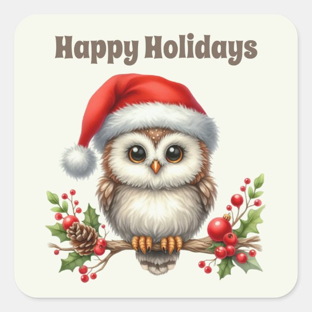 Happy Holidays Christmas owl Square Sticker (Front)