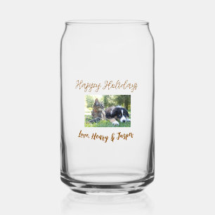 happy holidays christmas pet dog cat photo name can glass