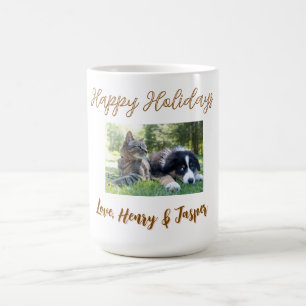 happy holidays christmas pet dog cat photo name coffee mug