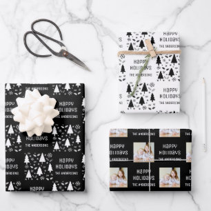 Happy Holidays Christmas Photo Black and White Wrapping Paper Sheet