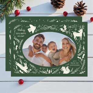 Happy Holidays Christmas Photo Woodland Doodle Holiday Card
