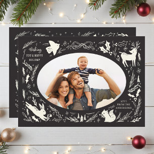 Happy Holidays Christmas Photo Woodland Doodle Holiday Card