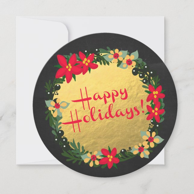 Happy Holidays! Christmas Poinsettias Round Card (Front)