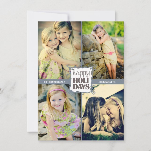 Happy Holidays Christmas Quad Photo Flat Card (Front)
