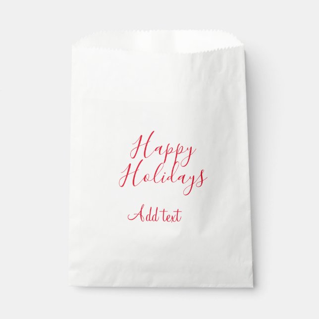 Happy holidays Christmas red calligraphy simple mi Favour Bags (Front)