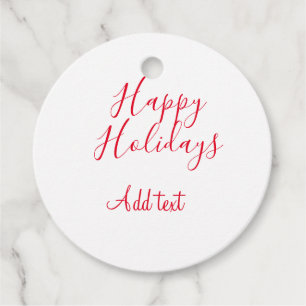 Happy holidays Christmas red calligraphy simple mi Favour Tags