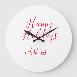 Happy holidays Christmas red calligraphy simple mi Large Clock