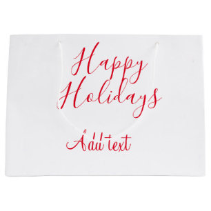 Happy holidays Christmas red calligraphy simple mi Large Gift Bag