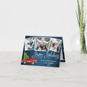 Happy Holidays Christmas Red Farm Truck 3 Photo Holiday Card