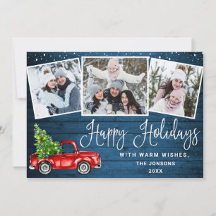 Happy Holidays Christmas Red Farm Truck 3 Photo Holiday Card