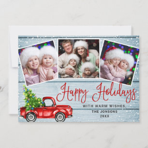 Happy Holidays Christmas Red Farm Truck 3 Photo  Holiday Card