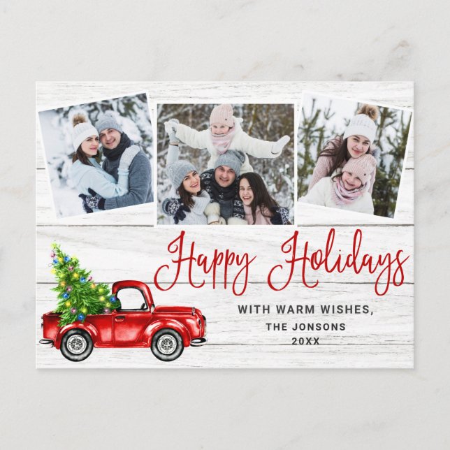 Happy Holidays Christmas Red Farm Truck 3 Photo  Postcard (Front)