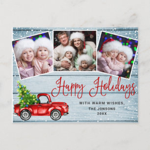 Happy Holidays Christmas Red Farm Truck 3 Photo  Postcard
