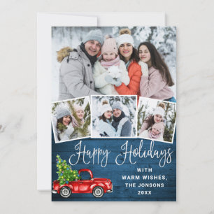 Happy Holidays Christmas Red Farm Truck 4 Photo  Holiday Card