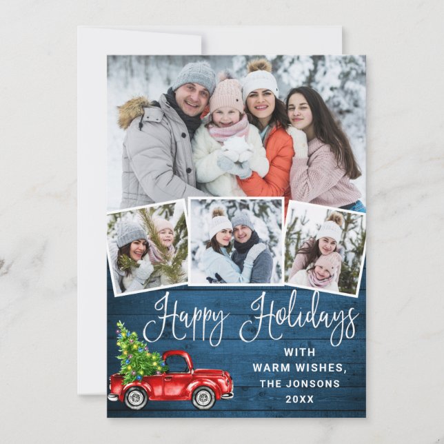 Happy Holidays Christmas Red Farm Truck 4 Photo  Holiday Card (Front)