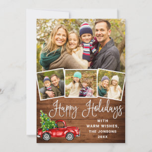 Happy Holidays Christmas Red Farm Truck 4 Photo Holiday Card