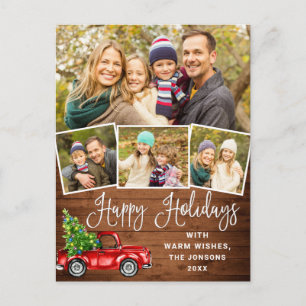 Happy Holidays Christmas Red Farm Truck 4 Photo Postcard