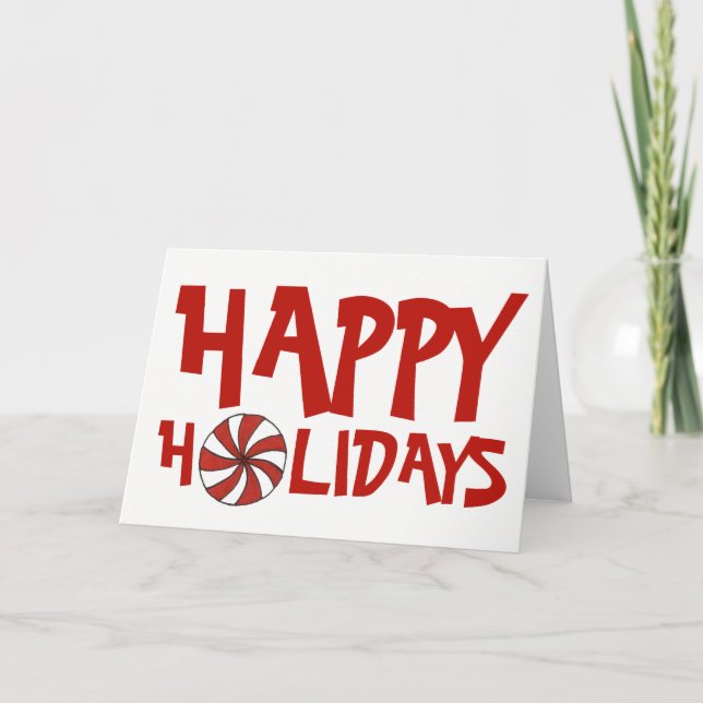Happy Holidays Christmas Red Peppermint Candy Cane Holiday Card (Front)
