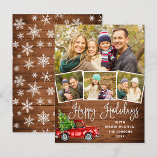 Happy Holidays Christmas Red Truck 4 Photo Card