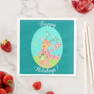 Happy Holidays - Christmas reindeer paper napkins
