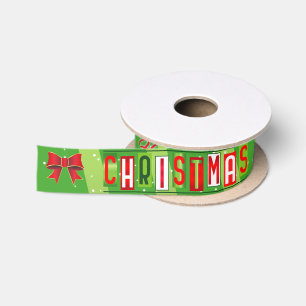 Happy Holidays / Christmas Ribbon - Green Satin Ribbon