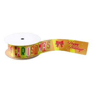 Happy Holidays / Christmas Ribbon - Yellow Satin Ribbon