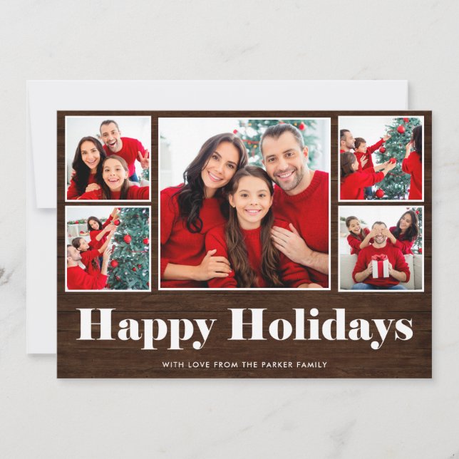 Happy Holidays | Christmas Rustic Photo Grid Holiday Card (Front)
