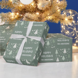 Happy Holidays Christmas Sage Green Wrapping Paper