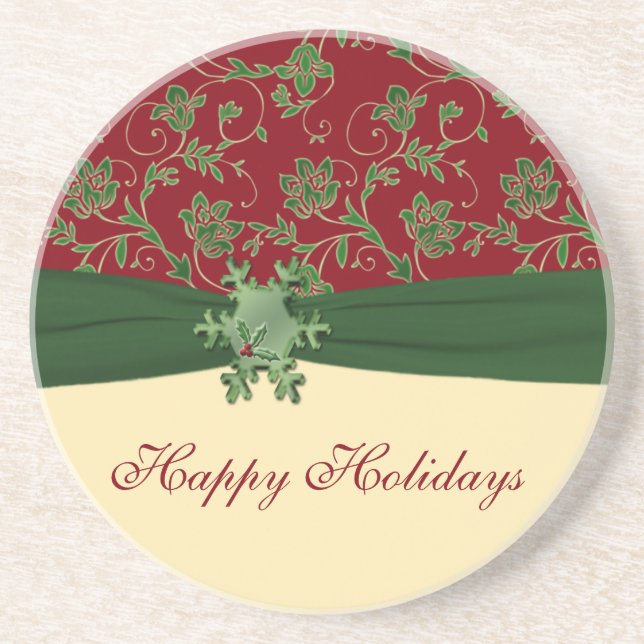 Happy Holidays Christmas Sandstone Coaster (Front)