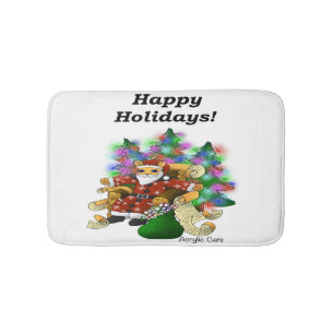 Happy Holidays Christmas Santa Cat Bath Mat