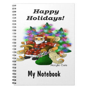 Happy Holidays Christmas Santa Cat Notebook