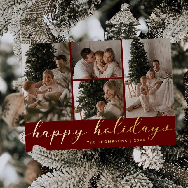 Happy Holidays Christmas Script Photo Collage Foil Holiday Card (Creator Uploaded)