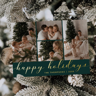 Happy Holidays Christmas Script Photo Collage Foil Holiday Card