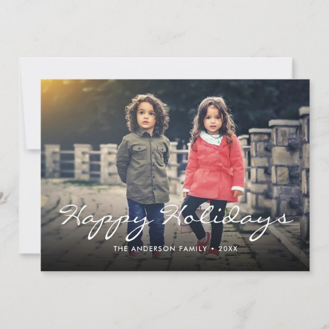 Happy Holidays Christmas Script Typography Photo Holiday Card (Front)