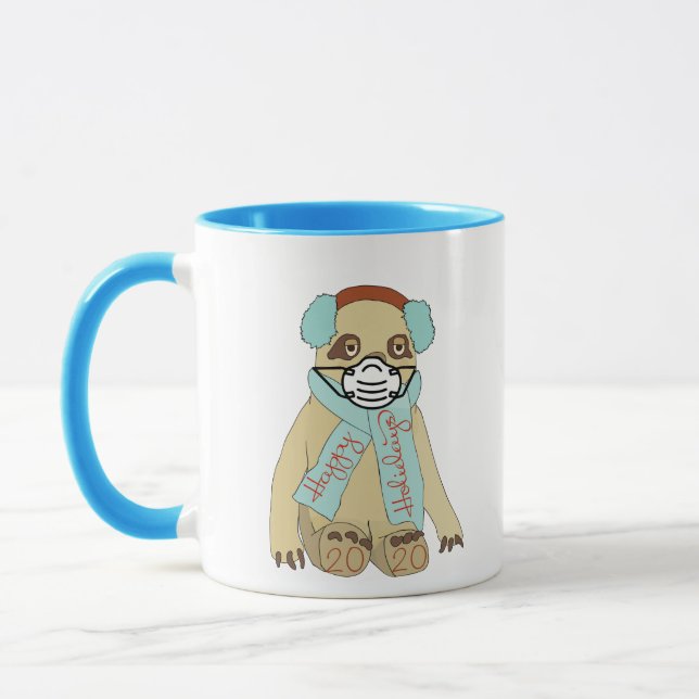 Happy Holidays Christmas Sloth in Mask Coffee Mug (Left)